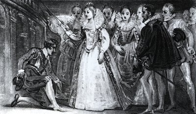 Dronning Elizabeth I (1530-1603) ridder Francis Drake (ca. 1540-96) i 1581 av English School